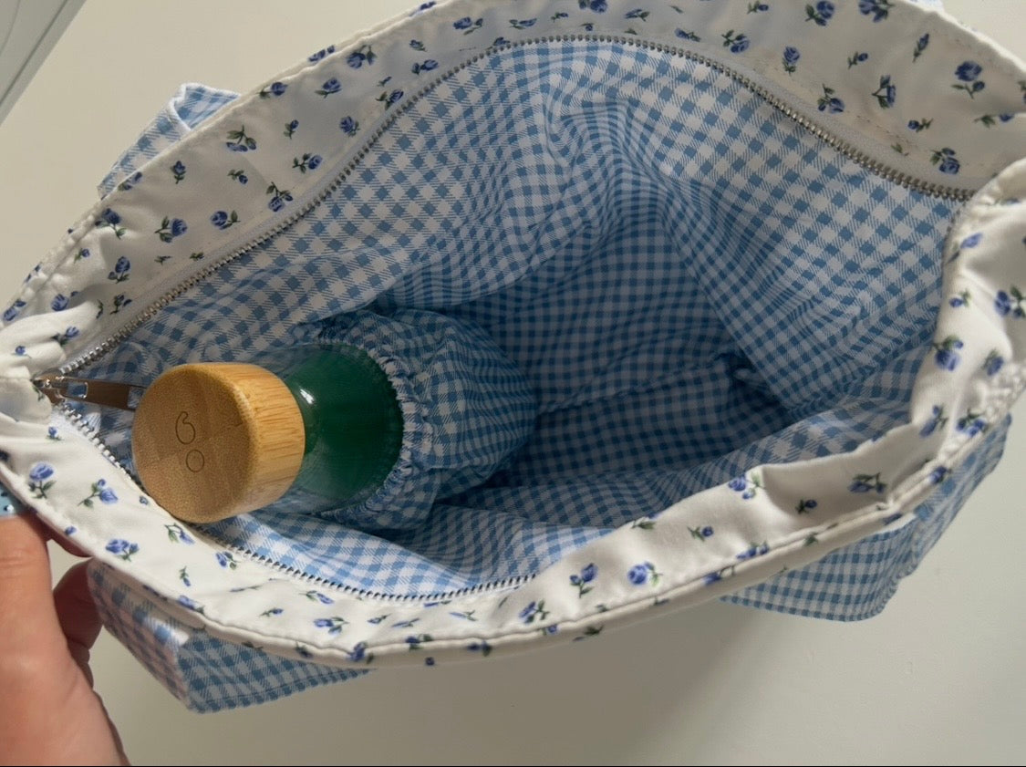 Ruffle Tote Bag - Blue Floral/Gingham Mix
