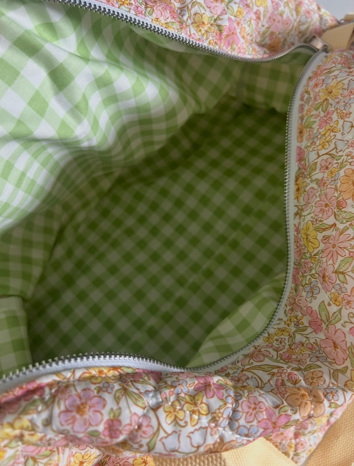 Large Floral Quilted Duffle Bag - Pink/Orange/Green Mix
