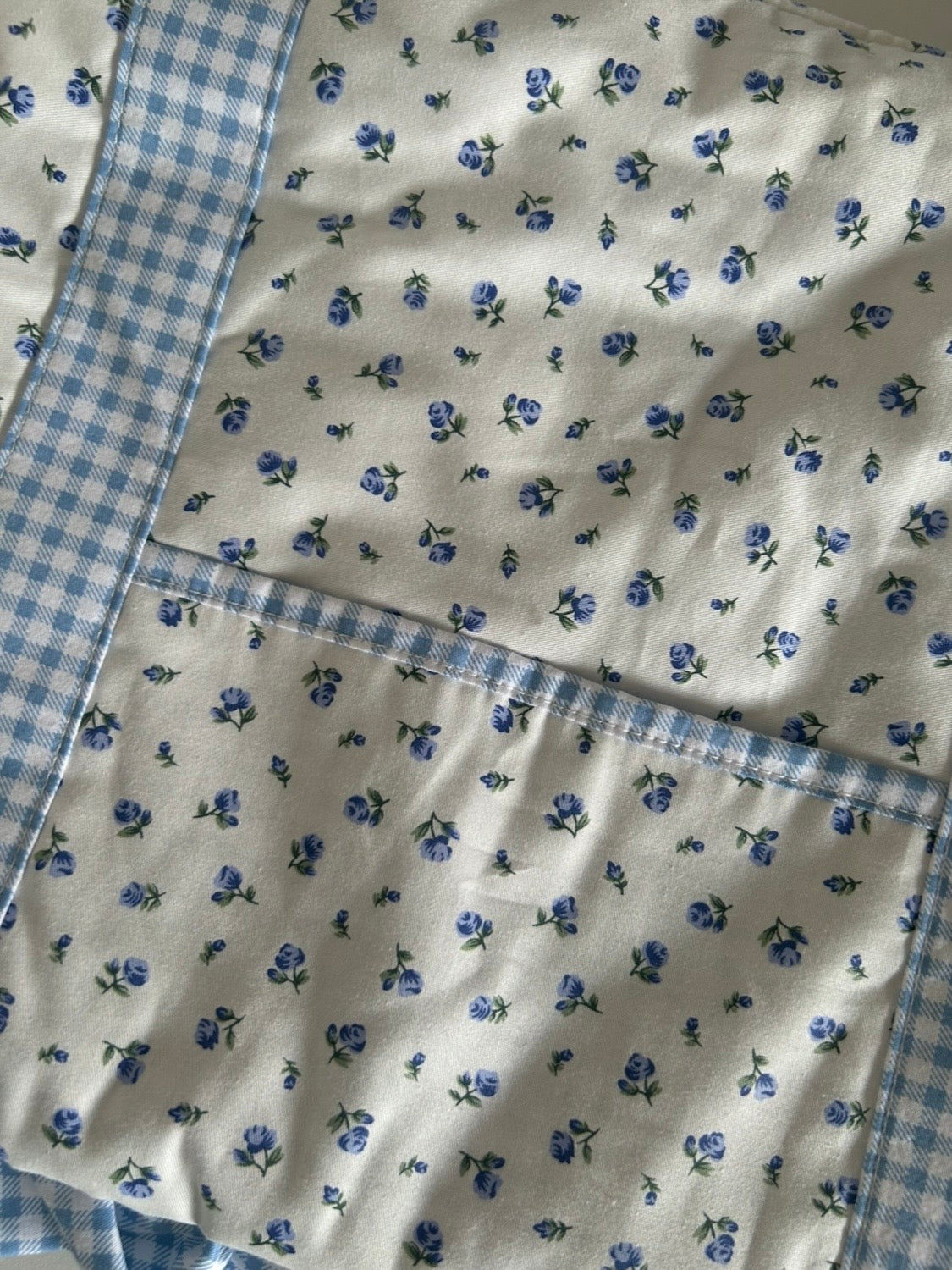 Ruffle Tote Bag - Blue Floral/Gingham Mix