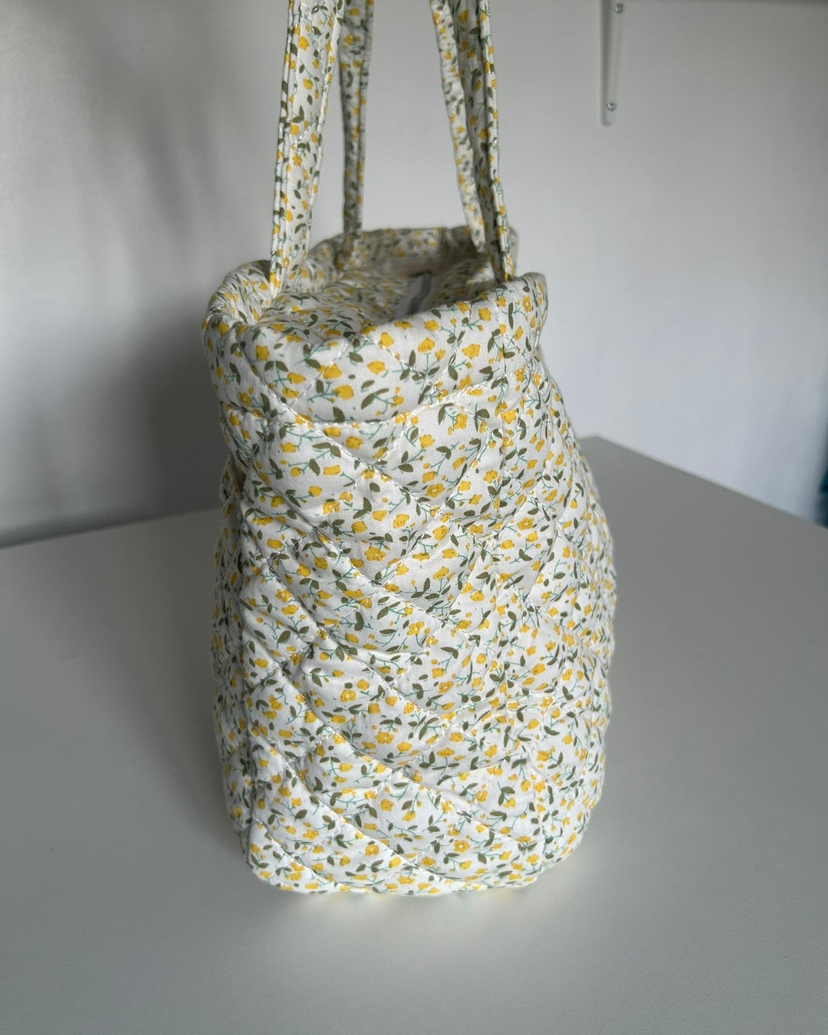 Large Quilted Tote Bag with Pockets in Yellow Darling Ditsy