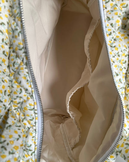 Large Quilted Tote Bag with Pockets in Yellow Darling Ditsy