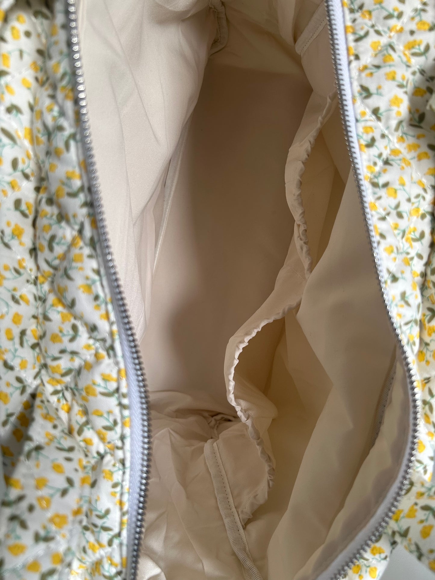 Large Quilted Tote Bag with Pockets - Yellow Ditsy Floral Print