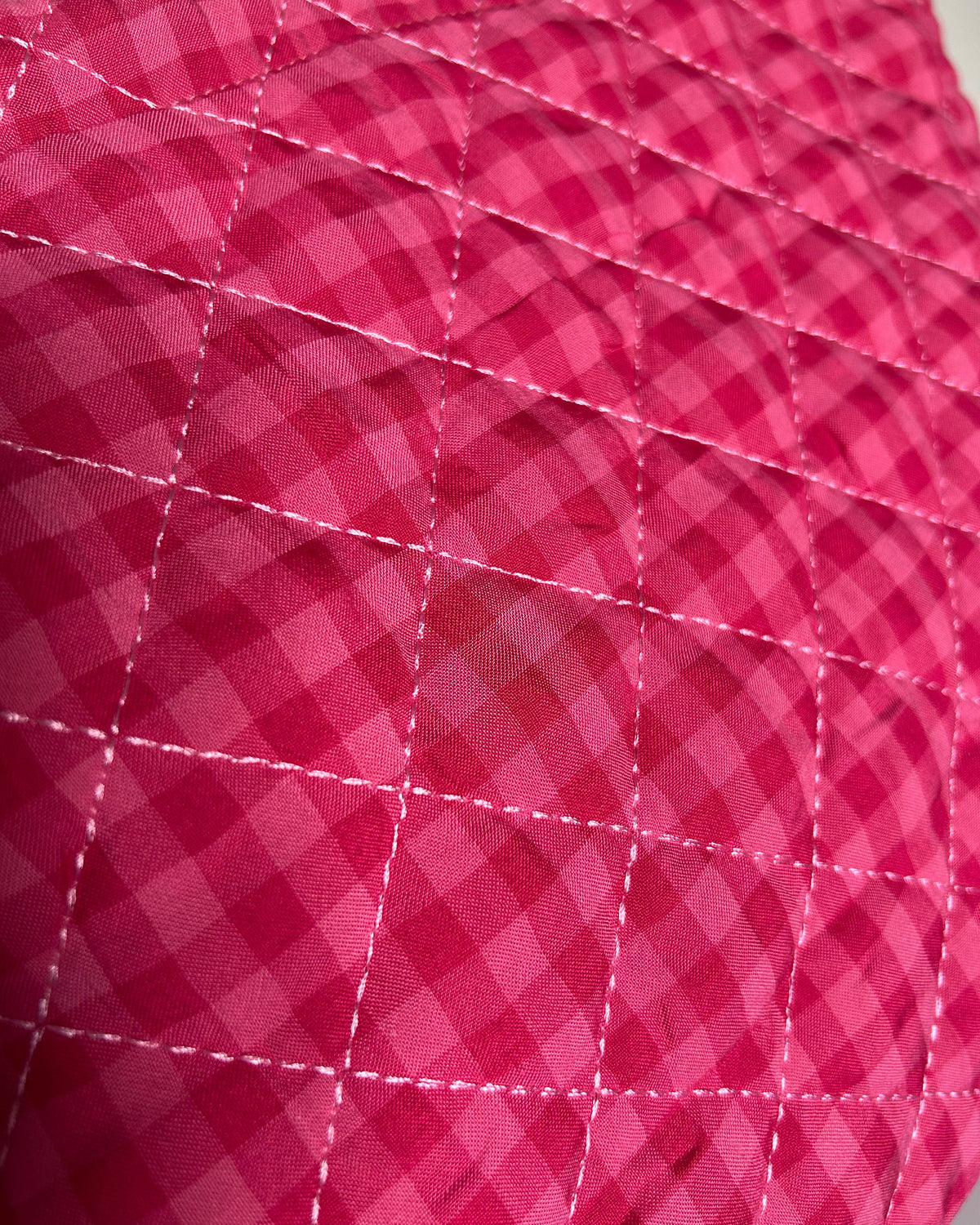 Large Quilted Tote Bag with Pockets in Raspberry Gingham