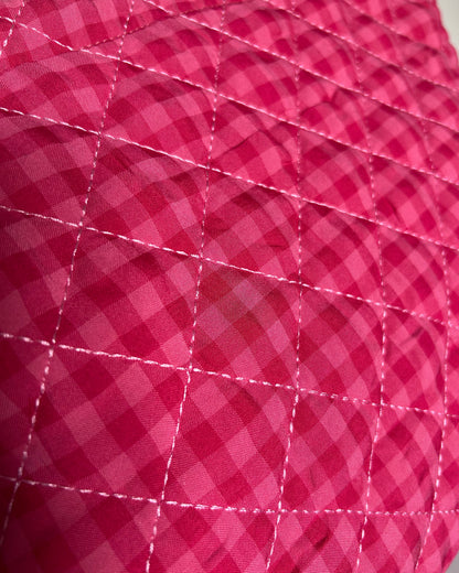 Large Quilted Tote Bag with Pockets in Raspberry Gingham