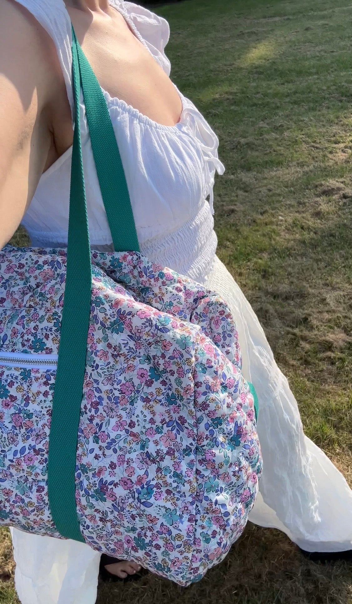 Large Floral Quilted Duffle Bag - Purple/Teal Mix