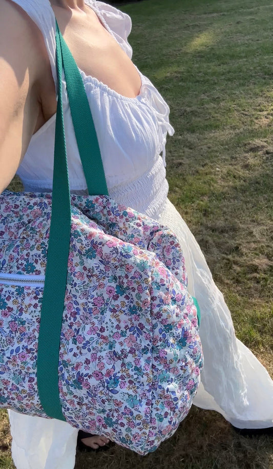 Large Floral Quilted Duffle Bag - Purple/Teal Mix