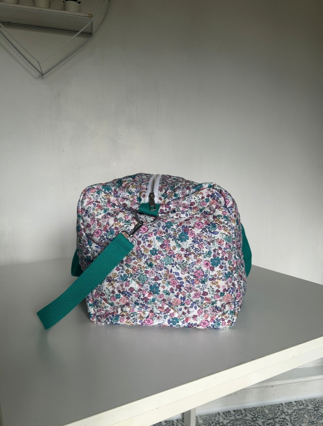 Large Floral Quilted Duffle Bag - Purple/Teal Mix