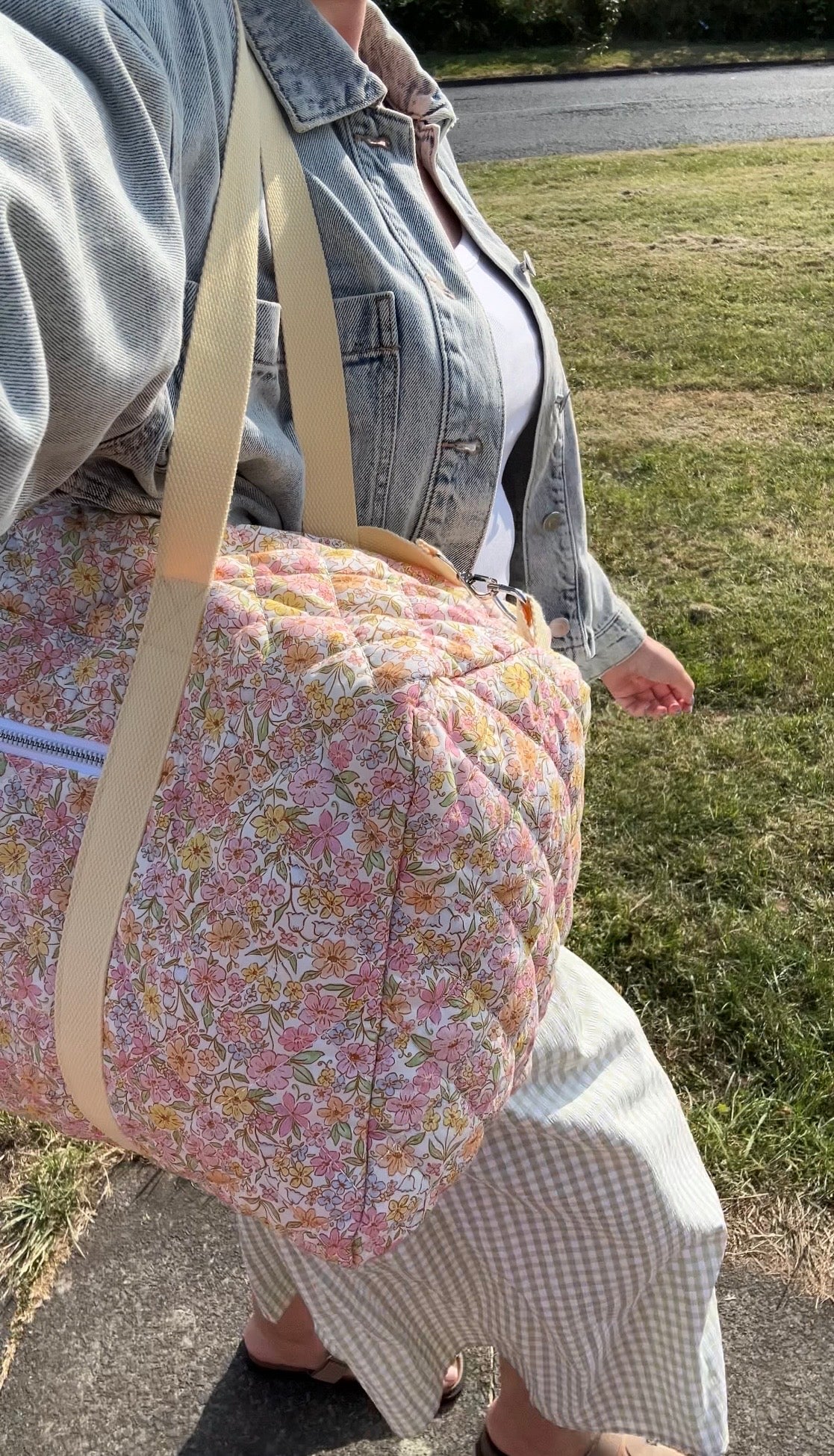 Large Floral Quilted Duffle Bag - Pink/Orange/Green Mix