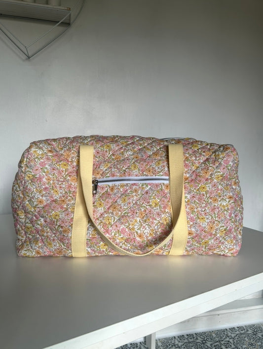Large Floral Quilted Duffle Bag - Pink/Orange/Green Mix