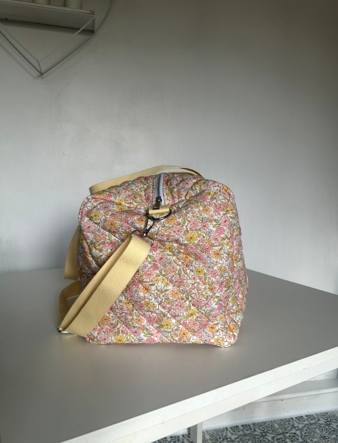 Large Floral Quilted Duffle Bag - Pink/Orange/Green Mix